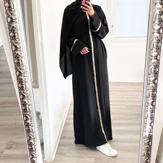 Muslim Women's Wear Robe Stitching Trim Sequins Dress