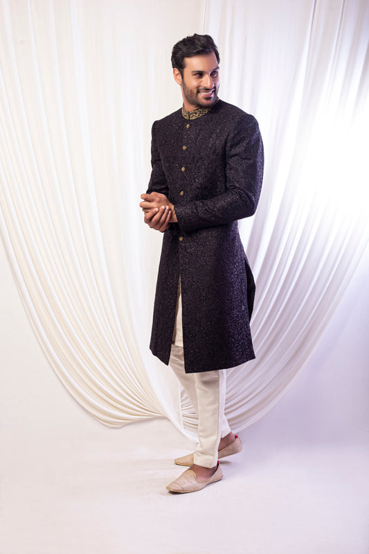 Black Knight Love Sherwani For Groom