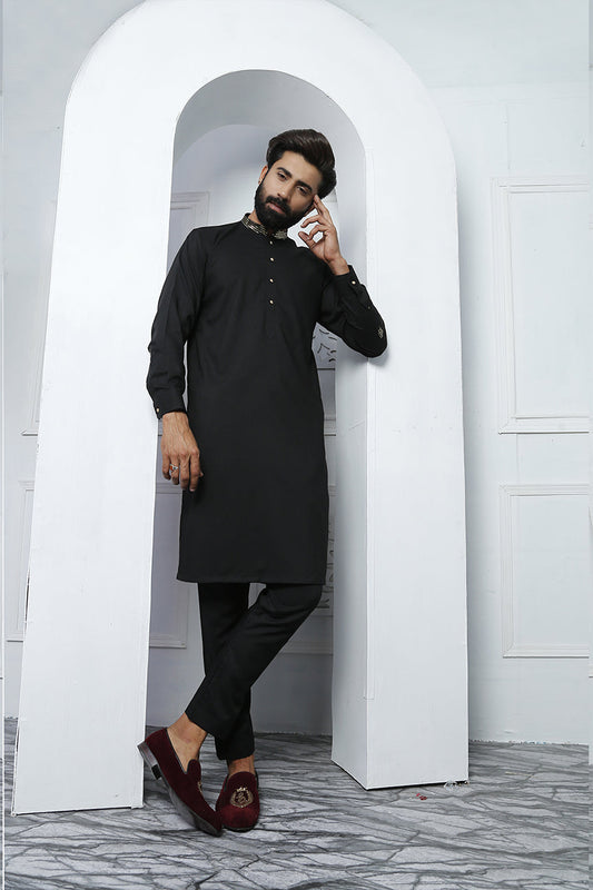 DM 459-2 Black Daanyaal Menswear Kurta Pajama For Men