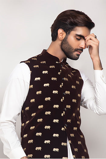 DM WC 1012 Brown Logo Lion Embroided Waist Coat