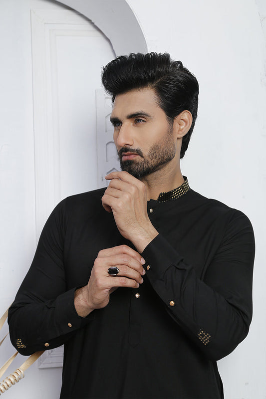 DM 459 Black Daanyaal Menswear Kurta Pajama For Men