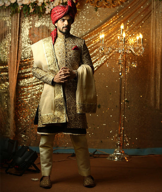 DM SH-084 Groom Sherwani Copper With Cutt Dana Work On Collar