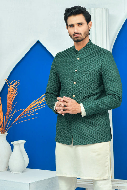 DM PC 2033 Green on Green Diagonal Embroided Prince Coat