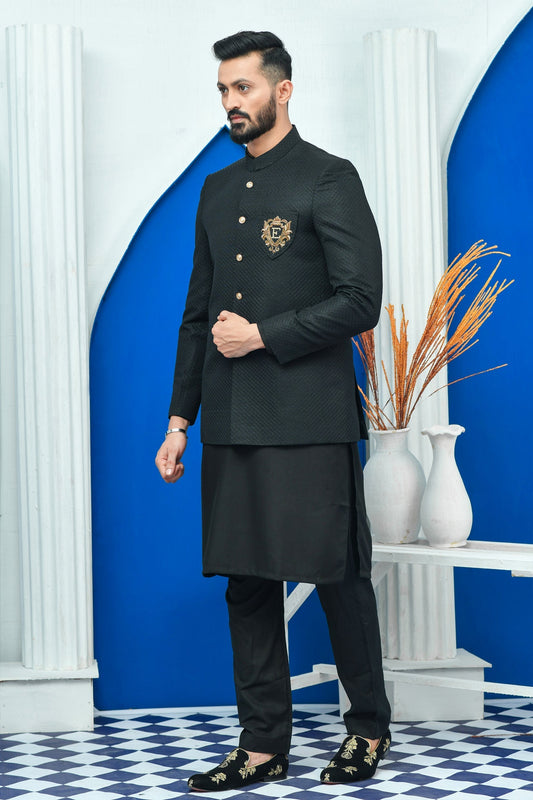 DM PC 2028 Black Exclusive Tropical Checkered Prince Coat with Front Logo