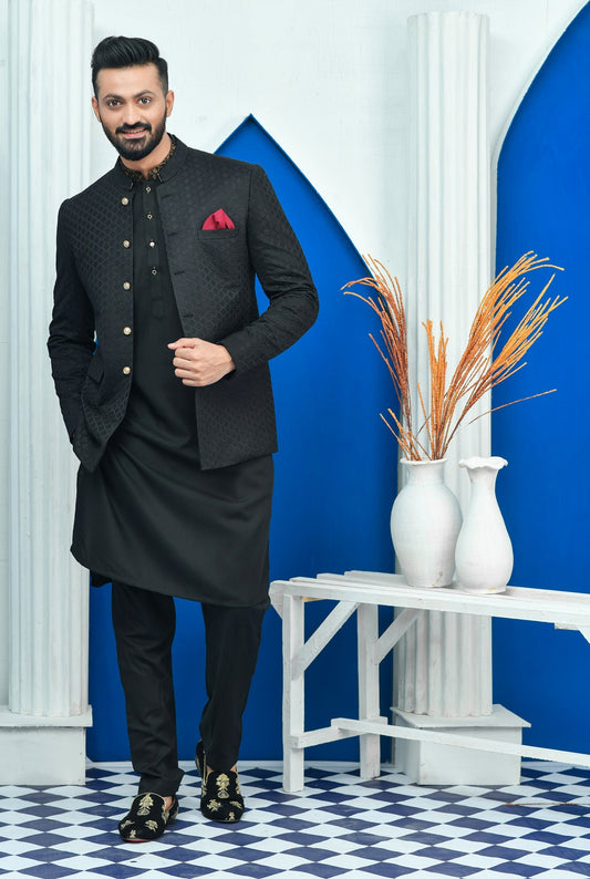 DM PC 2020 Black on Black Diagonal Embroided Prince Coat