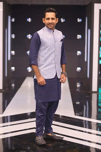 DM WC 1046 Sky Blue Formal Waist Coat