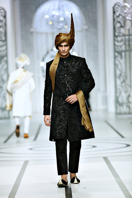 BCW 40 BLack Pearl Sherwani For Groom
