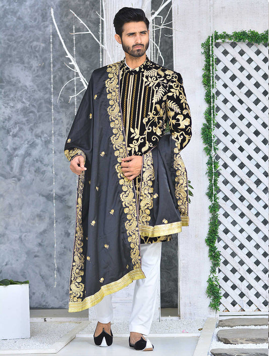 DM SH-083 Perfect Velvet Sherwani With Gold Work