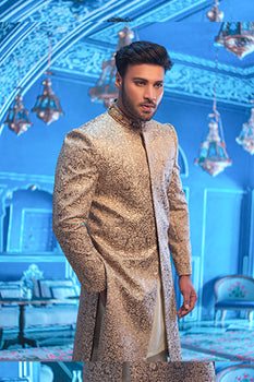 Beige Diamond Sherwani for Groom