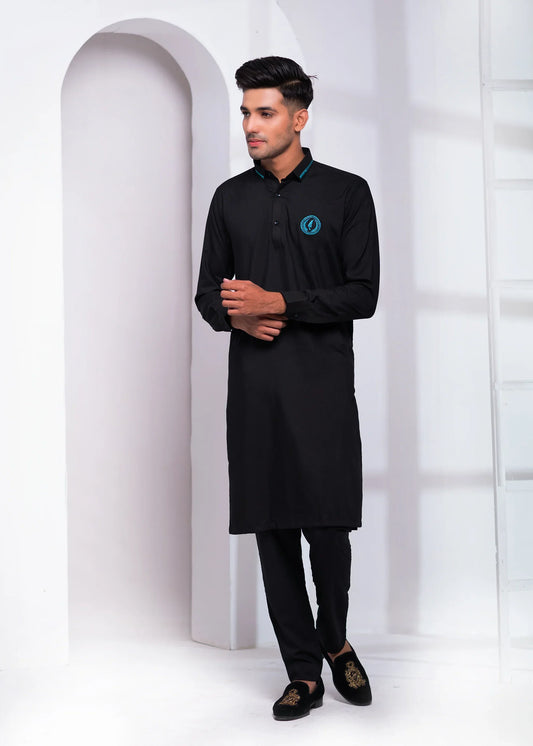 DM 543 Kurta Pajama Signature Logo With Collar EMb