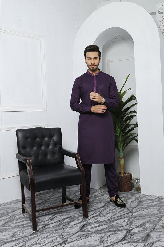 DM 453 Purple Daanyaal Menswear Kurta Pajama For Men