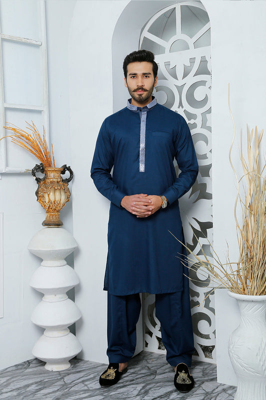 DM 451 Majestic Blue Daanyaal Menswear Kurta Shalwar For Men