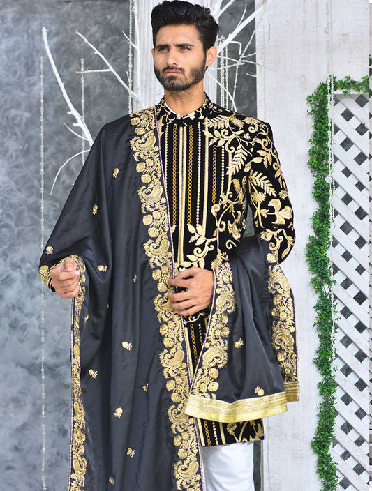 DM SH-083 Perfect Velvet Sherwani With Gold Work