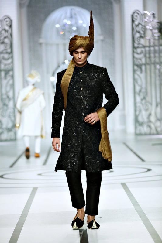 BCW 40 BLack Pearl Sherwani For Groom