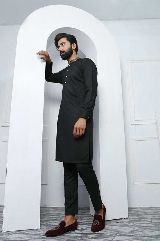 DM 459-2 Black Daanyaal Menswear Kurta Pajama For Men