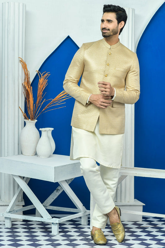 DM PC 2034 Gold Aari Checkered Work Prince Coat