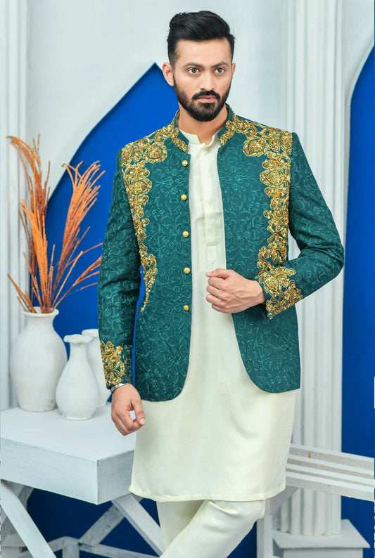 DM PC 2021 Royal Green Hand Embroided Prince Coat