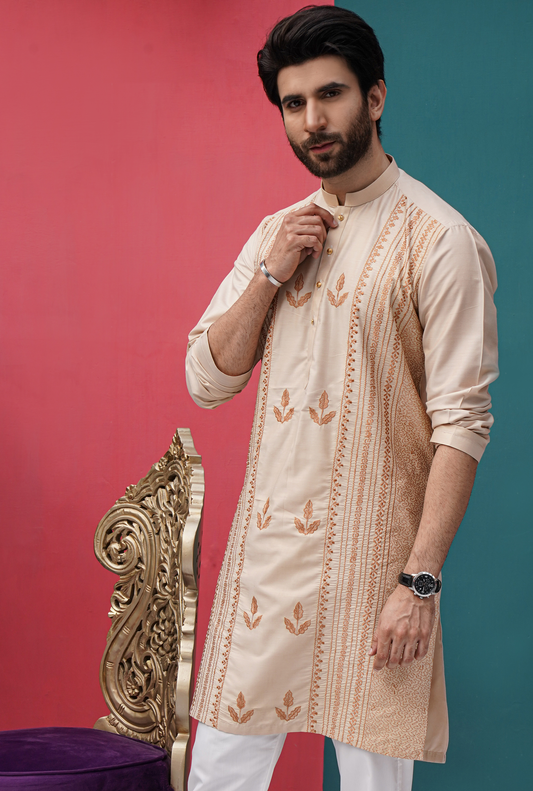 DM 592 Gold Coton Silk With Dark Chiicken Kari EMbroidery