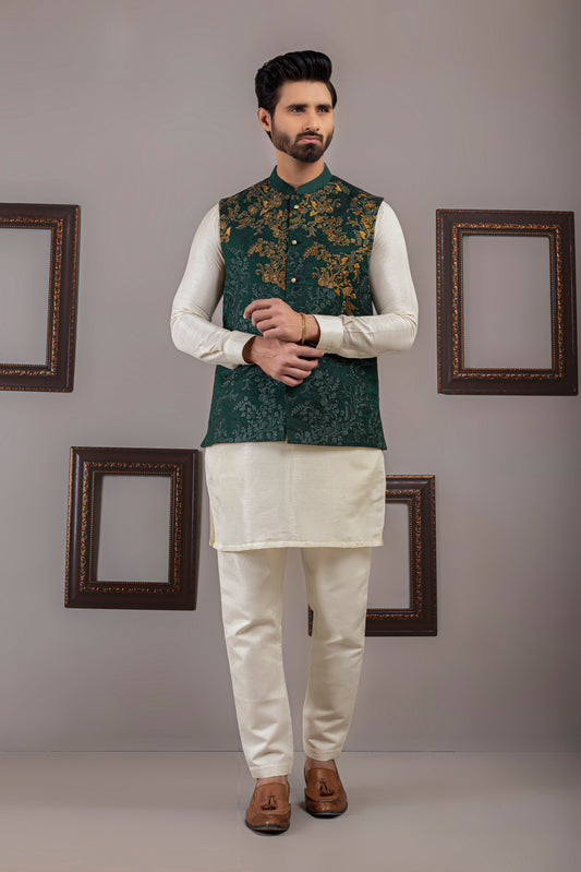 DM WC 1031 Green Copper Embroided Waist Coat