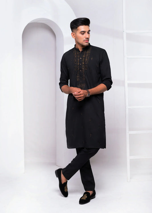 DM EMB 541 Black Zari Embodied Kurta Pajama For Perfect Occasion