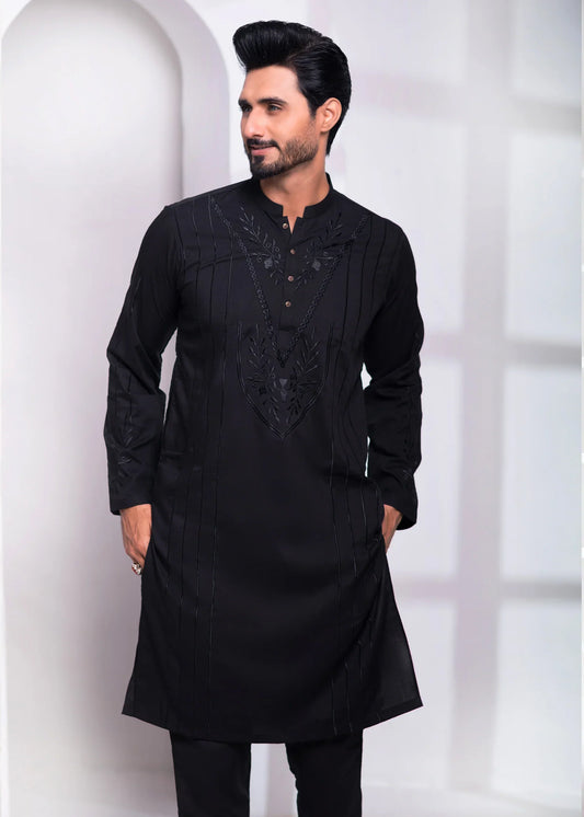 DM EMB 539 Black Uber Wash N Wear With Resham Embroidery Kurta Pajama