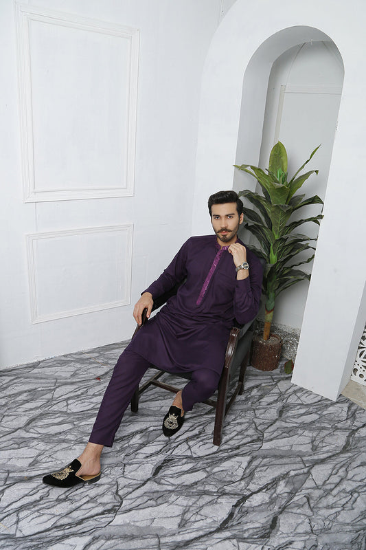 DM 453 Purple Daanyaal Menswear Kurta Pajama For Men