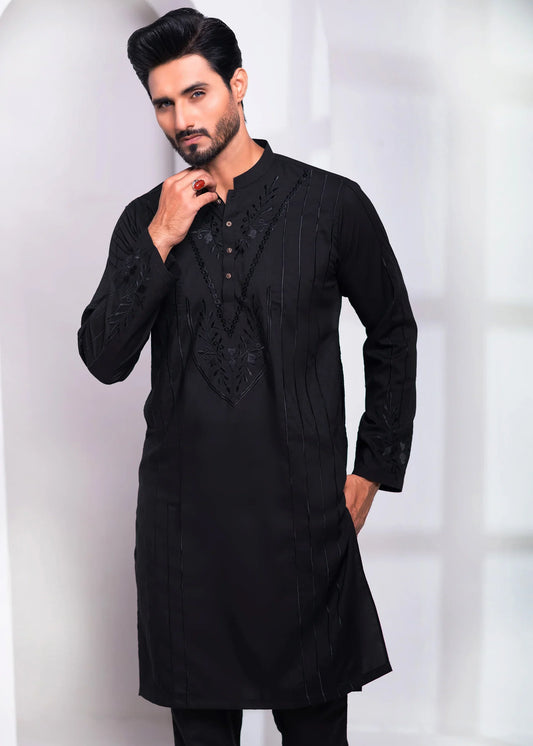 DM EMB 539 Black Uber Wash N Wear With Resham Embroidery Kurta Pajama