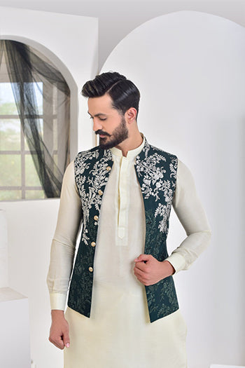 DM WC 1017 Green Silver embroided Waist Coat