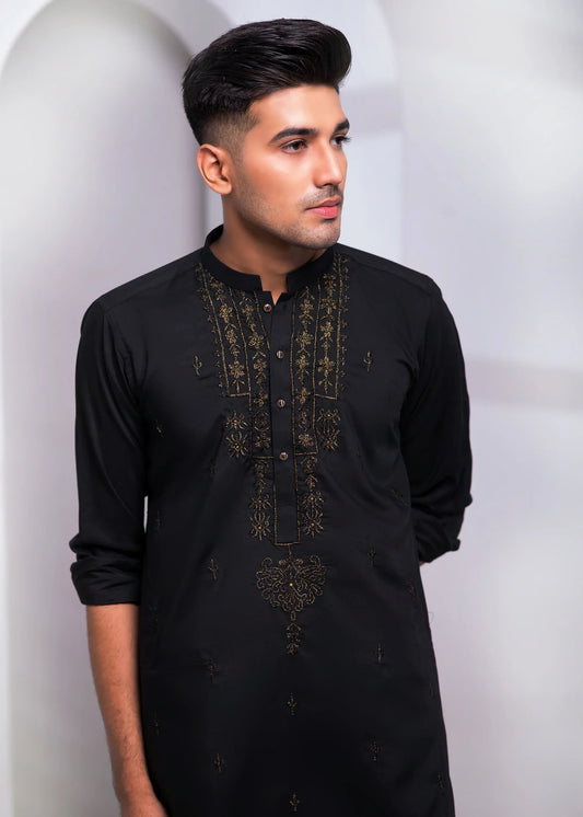 DM EMB 541 Black Zari Embodied Kurta Pajama For Perfect Occasion
