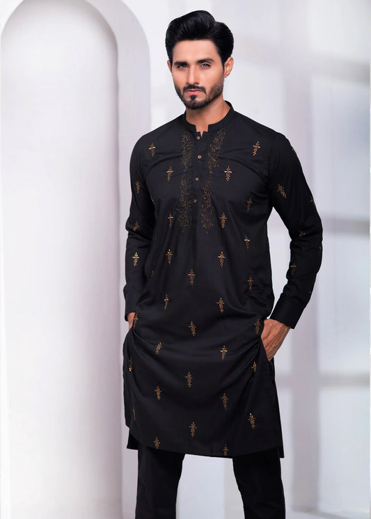 DM EMB 537 Black Ethinic Block Embroided Kurta Pajama