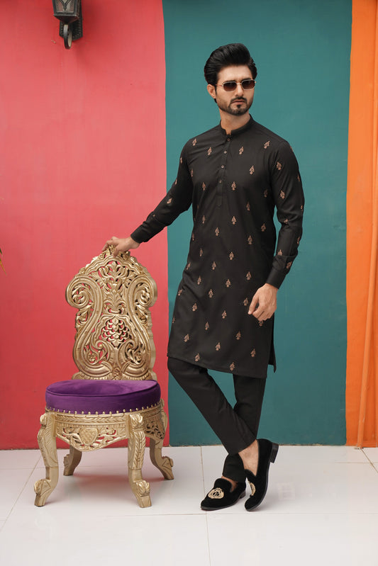 DM532 Copper Emb BLack Copper Embroided Kurta Pajama