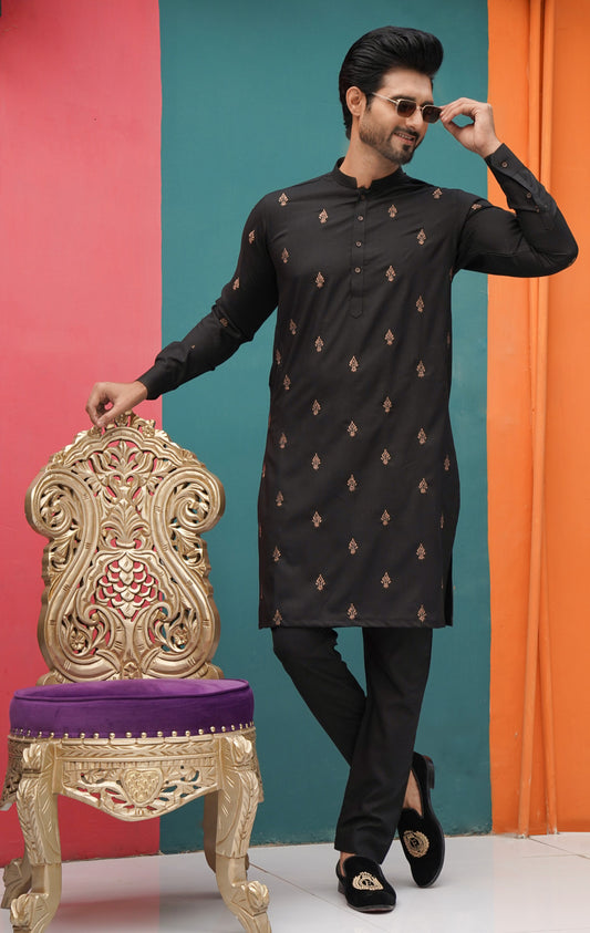 DM532 Copper Emb BLack Copper Embroided Kurta Pajama