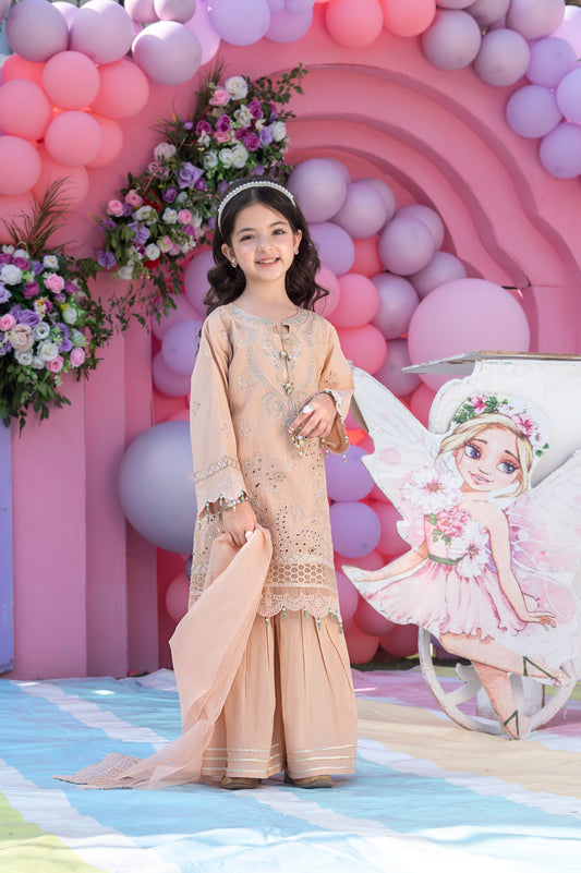 chikankari shirt, adorned with sequins and embellished with hanging pearls and paranda tassels