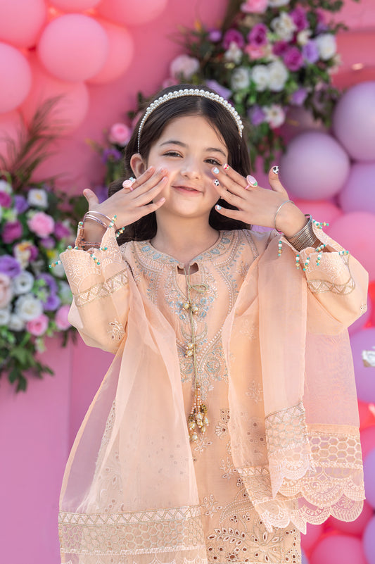 chikankari shirt, adorned with sequins and embellished with hanging pearls and paranda tassels