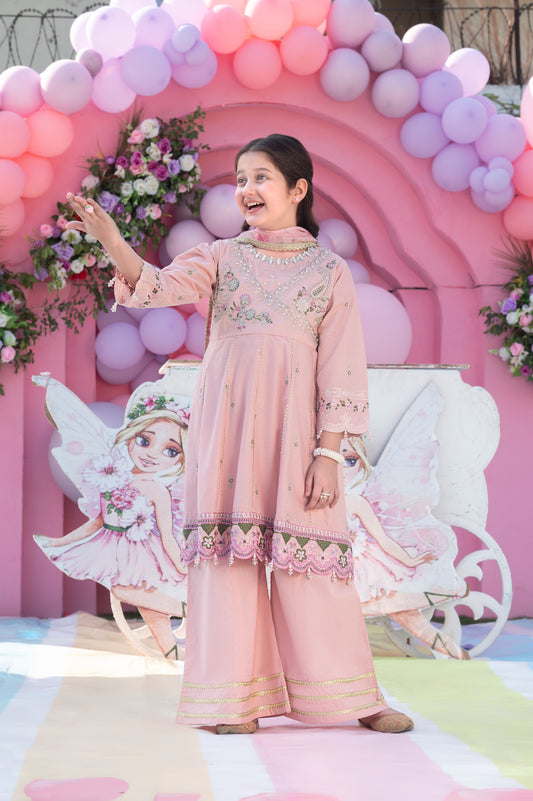 chikankari sequin embroidery A-shirt adorned with crystal and pearl adda work on the neckline finished with hanging tassels