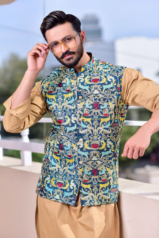 DM WC 1016 Multi Colored Embroided Waist Coat