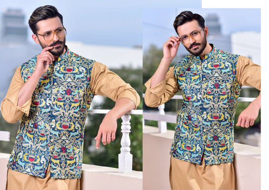 DM WC 1016 Multi Colored Embroided Waist Coat