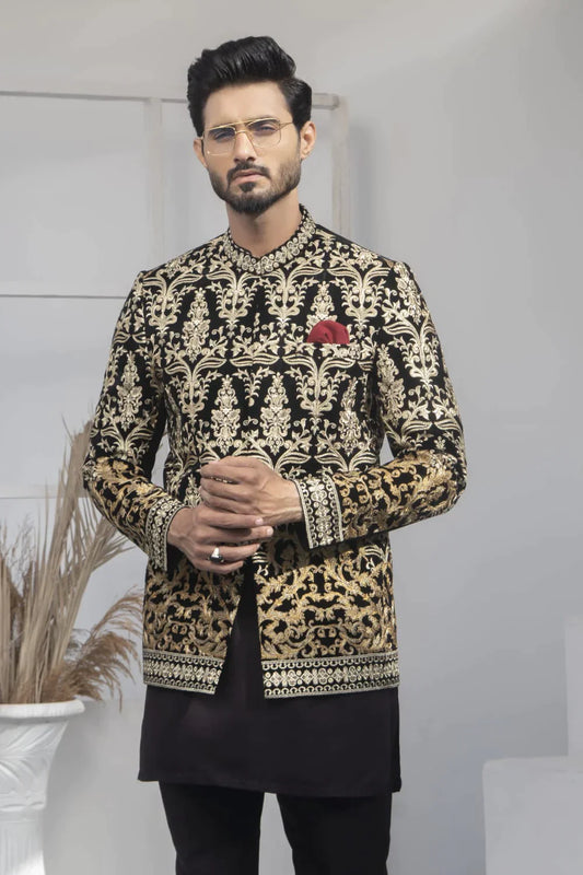 DM PC 2066 Black Gold Prince Coat For Occasions