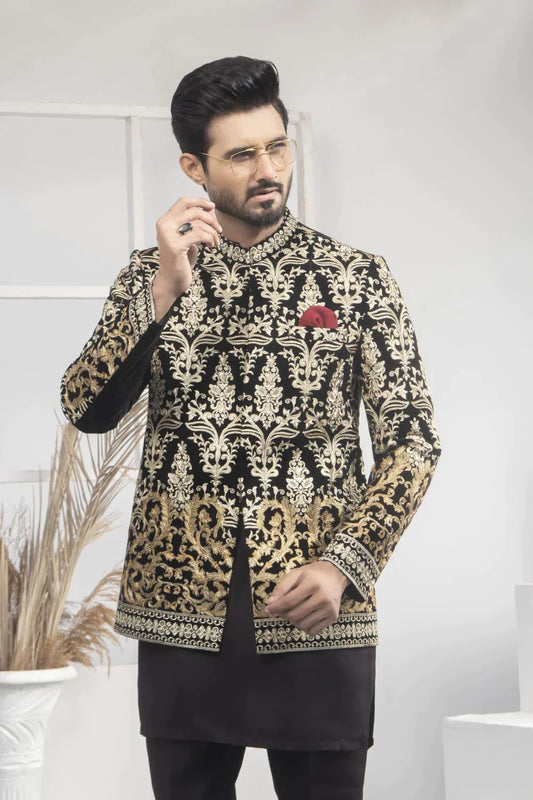 DM PC 2066 Black Gold Prince Coat For Occasions