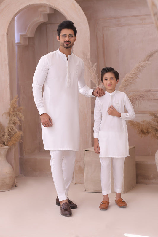 DMW FS Plain White Kurta Pajama Suit