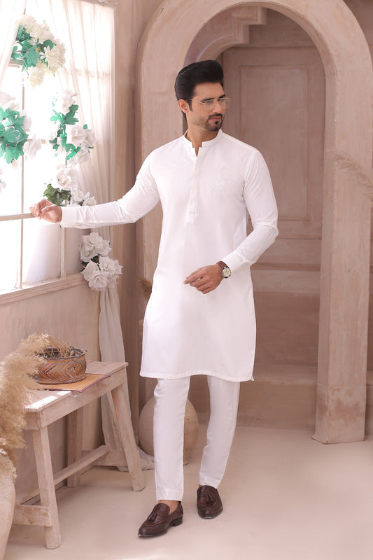 DM 701 White Kurta Pajama For Men