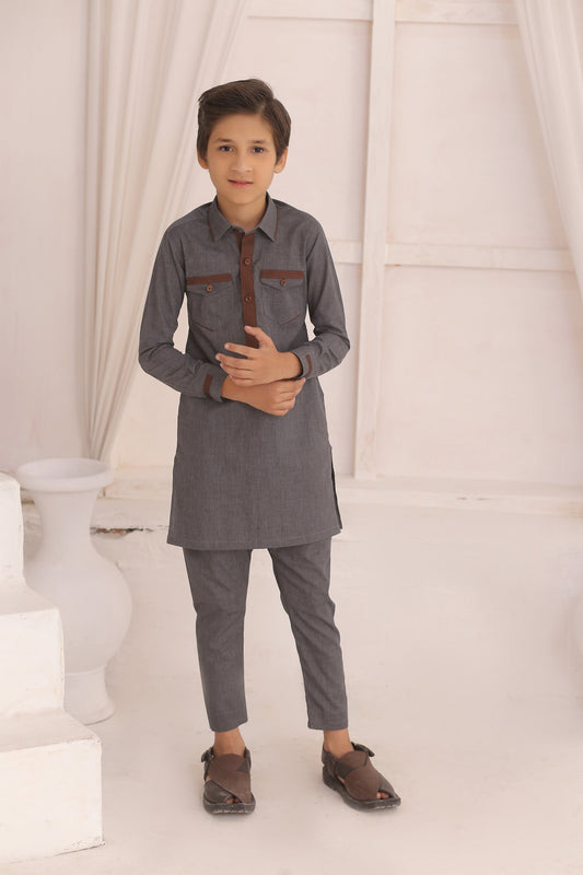 DMW Grey Junior Kurta Pajama Suit