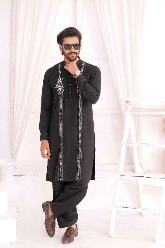 DM 718 Black Chikankari Kurta Pajama