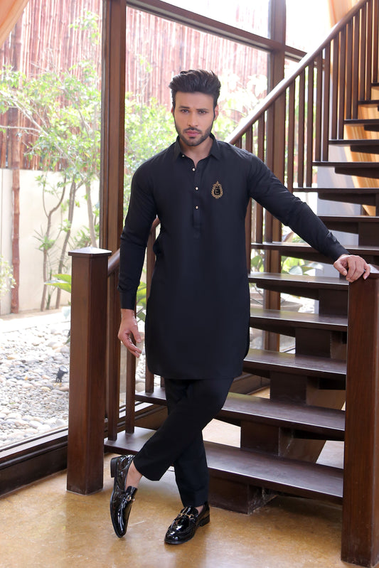 DM 681 Black Monogram Kurta Pajama