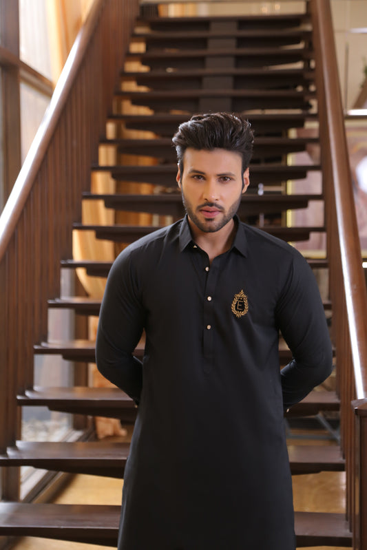 DM 681 Black Monogram Kurta Pajama