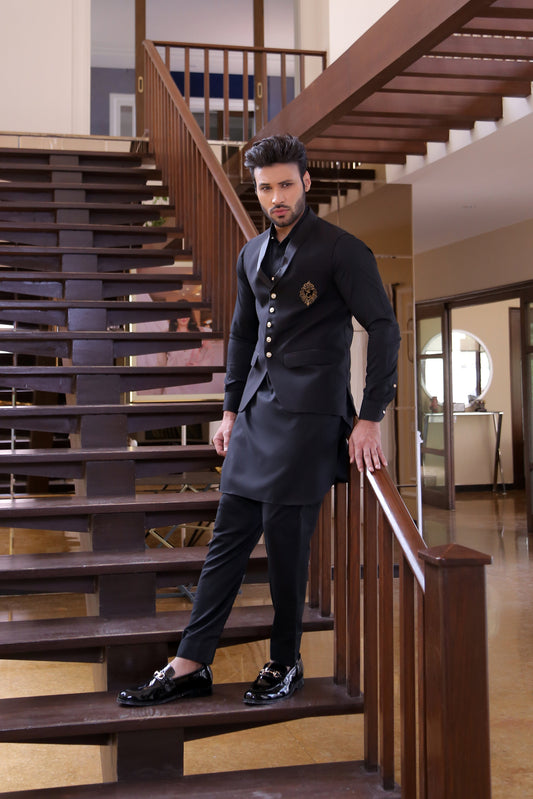 DM WC 1059 BLack Tuxedo Waist Coat