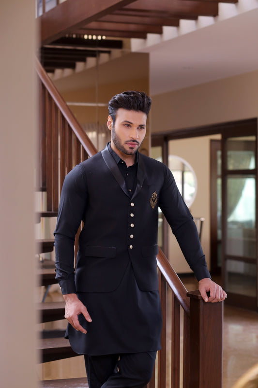 DM WC 1059 BLack Tuxedo Waist Coat