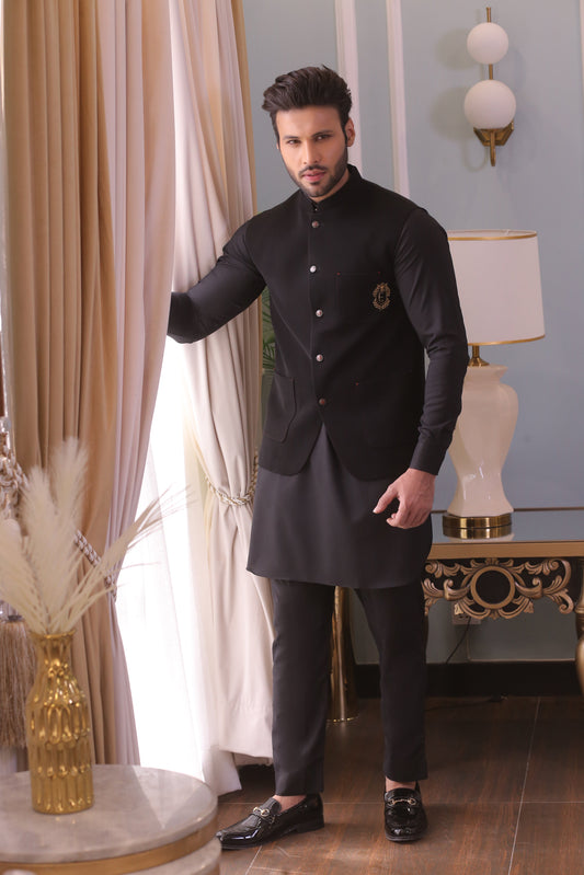 DM WC 1058 Black Waist Coat