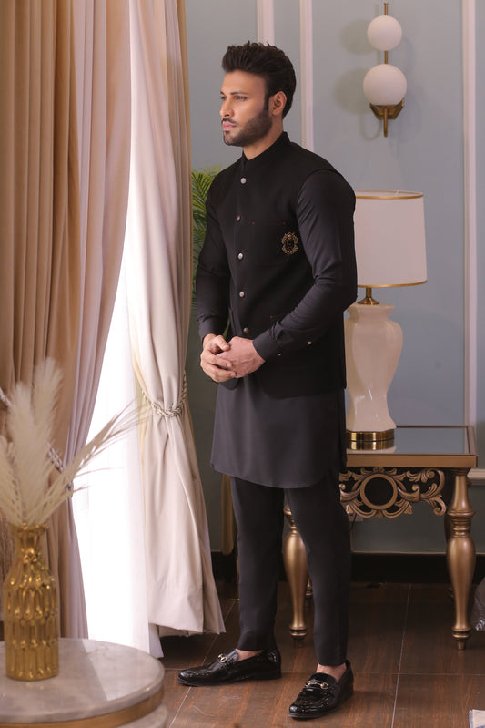 DM WC 1058 Black Waist Coat