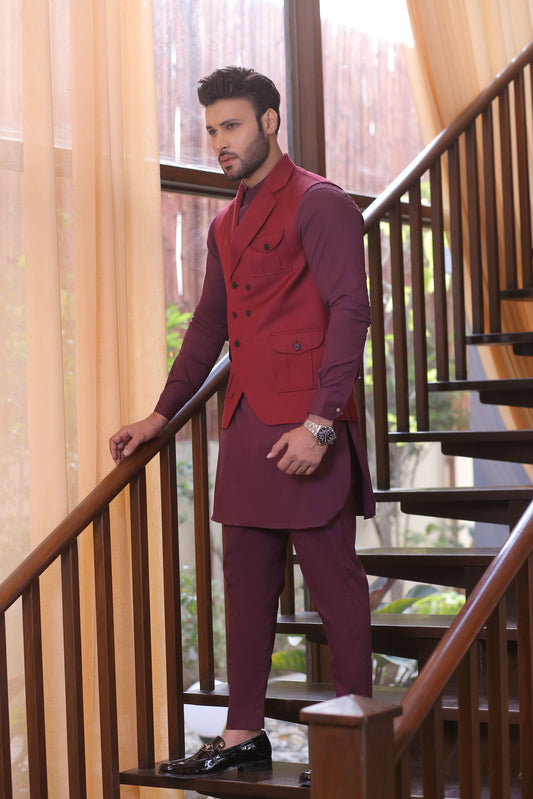 DM WC 1052 MAroon Waist Coat